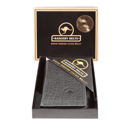 Genuine Kangaroo Leather Wallet Croc Print Double Fold