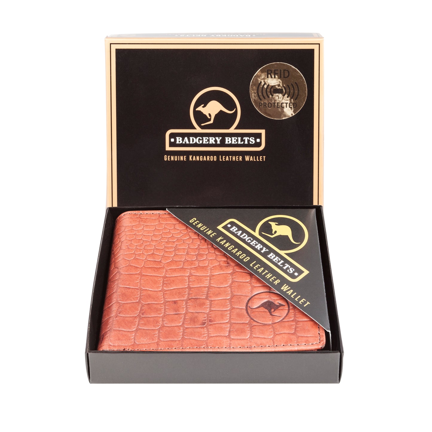 Genuine Kangaroo Leather Wallet Croc Print Single Fold