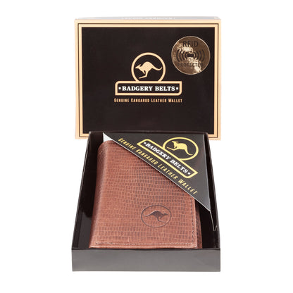 Genuine Kangaroo Leather RFID Wallet Snake Print Double Fold